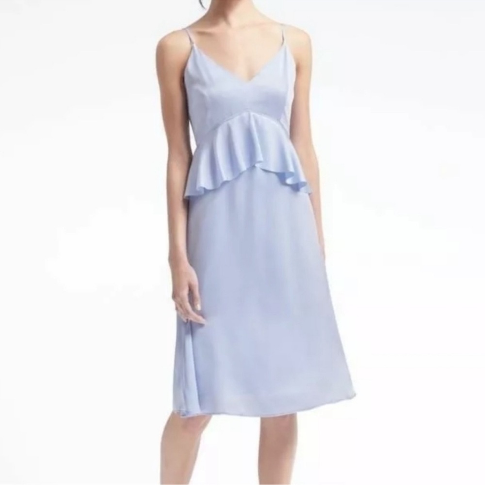Banana republic periwinkle satin peplum waist midi dress size 10